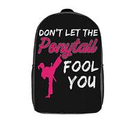 Impermeable Bolsa para Portátil No Dejes Que La Cola De Caballo Te Engañe Diseño De Patada De Karate Mochila para Escuela Poliéster Bolsa De Deporte para Mujeres, Hombres, Gimnasio, 42X32X14Cm