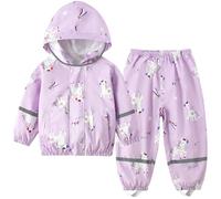 Impermeable Chubasquero Niñas - Abrigos Impermeables & Pantalones Conjunto de 2 Piezas, Niñas Chaqueta de Lluvia con Capucha Pantalones Impermeables Reutilizable Traje Impermeable para 1-7 Años