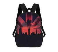 Impermeable Mochila De Viaje Silueta De Las Casas del Parlamento sobre La Bandera del Reino Unido. Horizonte Urbano Histórico. Bolsa para Portátil con Compartimento Bolso Mochilas