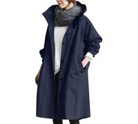 Impermeable Mujer Chaqueta Mujer Impermeable Casual Ligero con Capucha Abrigos Plegable Reutilizable Invierno Manga Larga Deporte Al Aire Libre Cazadora Marina de Guerra L