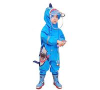 Impermeable Niños Una Pieza Mono Chicas Ligero Encapuchado Ropa Chaquetas Impermeables Tira Reflectante Dibujos Animados Mameluco Azul 2-4 Años