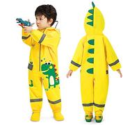 Impermeable Niños Una Pieza Mono Chicas Ligero Encapuchado Ropa Chaquetas Impermeables Tira Reflectante Dibujos Animados Mameluco Amarillo 6-8 Años