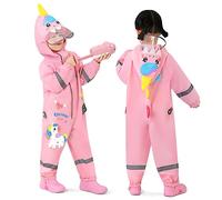 Impermeable Niños Una Pieza Mono Chicas Ligero Encapuchado Ropa Chaquetas Impermeables Tira Reflectante Dibujos Animados Mameluco Rosa 1-3 Años