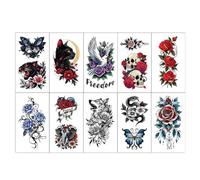 Impermeable Tema Oscuro Adhesivo Temporal Arte de la Piel Pegatinas 10 Hojas Decoración Falso Cuerpo Para Disfraces Natación Color duradero