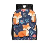 Impermeable Tipo Casual Bolsas Lindo Animal Zorro Flor Mochila para Escuela Estampado Backpack para Escolar, Trabajo, Adolescente, 42X32X14Cm