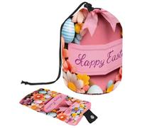 Impermeable y elegante: organízate con nuestra bolsa de maquillaje grande para mujer, corona rosa de feliz Pascua, multicolor, 9.9x6.9in/25.2x17.6cm;6x3.5in/15.2x8.8cm