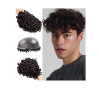 Implantes capilares masculinos con base de cuero completo de PU, unidad de cabello humano indio con inyección de cabello rizado de 25 mm Toupee for Men(Natual Black,7x9)