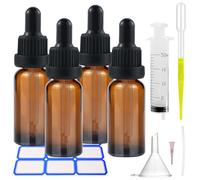 Impoditiongs 4Pcs Ambar Frasco Cuentagotas Cristal 50ml, Botellas de Cristal Ámbar con Pipeta Cuentagotas, con Embudo y Gotero, para Aceite Esencial y Fragancias (Marrón)
