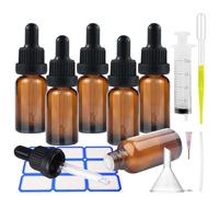 Impoditiongs 6Pcs Ambar Frasco Cuentagotas Cristal 10ml, Botellas Cuentagotas con Pipeta Cuentagotas Cristal, con Embudo y Gotero, para uso en aceites esenciales y aromaterapia (Marrón)