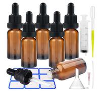 Impoditiongs 6Pcs Ambar Frasco Cuentagotas Cristal 20ml, Botellas de vidrio ámbar con pipetas cuentagotas para aceites esenciales, Botellas Con Cuentagotas, con Embudo y Gotero (Marrón)