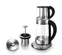 Impolio Hervidor de agua LED de cristal premium con ajuste de temperatura + función de mantenimiento de calor, colador de té de acero inoxidable + accesorio para tetera "Kand" probado por TÜV Süd