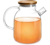 Impolio Tetera de cristal con colador, tetera con tapa de madera, vidrio de borosilicato resistente al calor, tetera con colador, diseño de tetera (1800 ml)