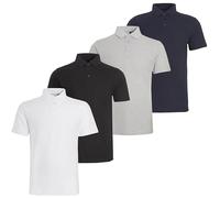 imporio 11® Paquete de 4 camisetas tipo polo de piqué de manga corta para hombre, para vacaciones de verano, camisetas tipo polo de piqué, tallas S-XL, paquete de 4, Blanco, negro, gris, azul marino,