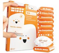 Impossibly Compact Toallitas de viaje - 99.5% de agua - seguras para pieles sensibles e hipoalergénicas, resellables, gruesas y duraderas - para adultos y niños - sin perfume, paquete de 10 unidades