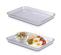imposyu 2 Piezas Bandejas Plastico Rectangular Reutilizable Bandejas para Servir Comida Grande Bandejas Decorativas para Cocina Fiestas Hotel Salones (31x21cm, Transparente)