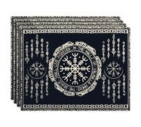 imposyu Juego de 4 Manteles Individuales Lavables Vikingos Camino de Mesa Negro 45x32cm Decoración de Mesa Impresa Nórdico Vikingo para Hogar, Vacaciones, Fiesta Decoración