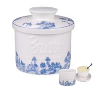 imposyu Mantequillera con Tapa Azul mantequera francesa Mantequilla de Porcelana Recipiente para Mantequilla con Tapa para Guardar Mantequilla Fresca, Suave, 6,7oz/200ML