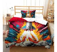 Impresas En 3D Cohete Juego De Ropa De Cama Infantil Microfibra Suave Fundas Nórdicas Fundas De Almohada 2 Piezas Cremallera Oculta Single(135x200cm)