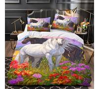 Impresas En 3D White And Black Caballos in The Sun-Caballos,funda De Edredón Fundas De Almohada 3 Piezas Microfibra Suave Decorativo Para Dormitorio Para Niños, Adolescentes,adultos Single（140x200cm）