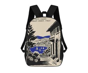 Impresión 3D Amalfi Coast, Italy Travel Poster Mochilas Escolares Para Niños De 17 Pulgadas, Mochilas Para Libros Para Niños, Mochila De Gran Capacidad, Mochila De Viaje, Mochilas De Uso Diario