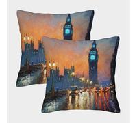 Impresión 3D Big Ben Fundas De Cojines Modernas Juego Cuadrado Fundas De Almohada De 2 Fundas para Cojines Decorativos para Sofá Cama Coche Hogar 40x40cm