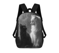 Impresión 3D Black Cat White Fox Friendship Mochilas Escolares Para Niños De 17 Pulgadas, Mochilas Para Libros Para Niños, Mochila De Gran Capacidad, Mochila De Viaje, Mochilas De Uso Diario