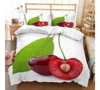 Impresión 3D Cereza Roja Funda Nórdica Cama 180 Microfibra Suave Funda Edredon 240x260 cm Frutas Ropa de Cama 3 Piezas y 2 Fundas de Almohada 50x75 cm d1836