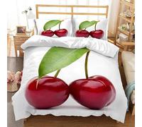 Impresión 3D Cereza Roja Funda Nórdica Cama 80/90 Microfibra Suave Funda Edredon 135x200 cm Frutas Ropa de Cama 3 Piezas y 2 Fundas de Almohada 50x75 cm d1808