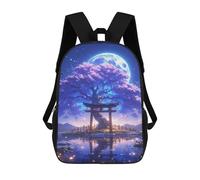 Impresión 3D Cherry Blossom Moonlit Gateway Mochilas Escolares Para Niños De 17 Pulgadas, Mochilas Para Libros Para Niños, Mochila De Gran Capacidad, Mochila De Viaje, Mochilas De Uso Diario