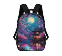 Impresión 3D Cherry Blossom Moonlit Zen Retreat Mochilas Escolares Para Niños De 17 Pulgadas, Mochilas Para Libros Para Niños, Mochila De Gran Capacidad, Mochila De Viaje, Mochilas De Uso Diario