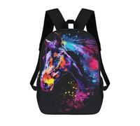 Impresión 3D Colorful Horse Head Art Print Mochilas Escolares Para Niños De 17 Pulgadas, Mochilas Para Libros Para Niños, Mochila De Gran Capacidad, Mochila De Viaje, Mochilas De Uso Diario