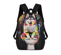 Impresión 3D Colorful Husky Reading Newspaper on Toilet Mochilas Escolares Para Niños De 17 Pulgadas, Mochilas Para Libros Para Niños, Mochila De Gran Capacidad, Mochila De Viaje, Mochilas De Uso Diar
