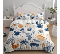 Impresión 3D Conchas y Cangrejos Pintados Funda Nórdica Cama 135/150 Microfibra Suave Funda Edredon 220x240 cm Estilo Abstracto Ropa de Cama 3 Piezas y 2 Fundas de Almohada 50x75 cm c2807