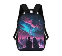 Impresión 3D Couple Silhouettes Night Cityscape Mochilas Escolares Para Niños De 17 Pulgadas, Mochilas Para Libros Para Niños, Mochila De Gran Capacidad, Mochila De Viaje, Mochilas De Uso Diario