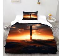 Impresión 3D Cruz del Atardecer Silhouette Juego De Ropa De Cama Niñas 2 Piezas Suave Transpirable 1 Fundas De Almohad Suave con Cremallera De Single（135x200cm）