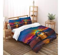 Impresión 3D Dolphin Sunset Beso Juego De Ropa De Cama Niñas 3 Piezas De Microfibra 2 Fundas De Almohad Suave con Cremallera De Super King(260x220cm)