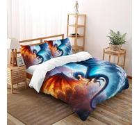 Impresión 3D Dragón de Fuego y Hielo Juego De Ropa De Cama Juvenil 3 Piezas De Microfibra 2 Fundas De Almohad Suave con Cremallera De Double（200x200cm）