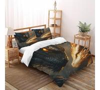 Impresión 3D Dragon Staredown Juego De Ropa De Cama Niños 3 Piezas De Microfibra 2 Fundas De Almohad Suave con Cremallera De Double（200x200cm）