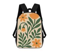 Impresión 3D Floral Illustration with Orange Flowers And Leaves Mochilas Escolares Para Niños Mochilas Para Libros De Gran Capacidad Mochila De Viaje Mochilas De Día 17inch