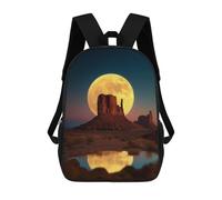 Impresión 3D Full Moon Over Monument Valley Reflection Mochilas Escolares Para Niños De 17 Pulgadas, Mochilas Para Libros Para Niños, Mochila De Gran Capacidad, Mochila De Viaje, Mochilas De Uso Diari