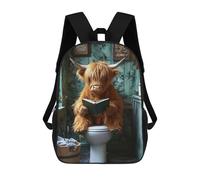 Impresión 3D Highland Cow Reading on Toilet Mochilas Escolares Para Niños De 17 Pulgadas, Mochilas Para Libros Para Niños, Mochila De Gran Capacidad, Mochila De Viaje, Mochilas De Uso Diario