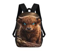 Impresión 3D Highland Cow with Glowing Blue Eyes Mochilas Escolares Para Niños De 17 Pulgadas, Mochilas Para Libros Para Niños, Mochila De Gran Capacidad, Mochila De Viaje, Mochilas De Uso Diario