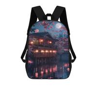 Impresión 3D Japanese Lanterns Night Scene Mochilas Escolares Para Niños De 17 Pulgadas, Mochilas Para Libros Para Niños, Mochila De Gran Capacidad, Mochila De Viaje, Mochilas De Uso Diario