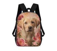Impresión 3D Labrador Puppy with Pink Flowers Mochilas Escolares Para Niños De 17 Pulgadas, Mochilas Para Libros Para Niños, Mochila De Gran Capacidad, Mochila De Viaje, Mochilas De Uso Diario