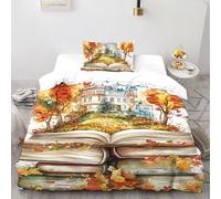 Impresión 3D Libro de Cuentos de otoño Juego De Ropa De Cama Juvenil 2 Piezas Microfibra 1 Fundas De Almohad Suave con Cremallera De Single（135x200cm）