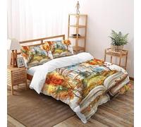 Impresión 3D Libro de Cuentos de otoño Juego De Ropa De Cama Juvenil 3 Piezas Microfibra 2 Fundas De Almohad Suave con Cremallera De King（220x240cm）