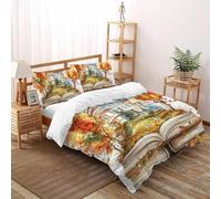Impresión 3D Libro de Cuentos de otoño Juego De Ropa De Cama Niños 3 Piezas De Microfibra 2 Fundas De Almohad Suave con Cremallera De Super King（260x220cm）