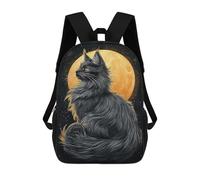 Impresión 3D Maine Coon Cat Under Full Moon Mochilas Escolares Para Niños De 17 Pulgadas, Mochilas Para Libros Para Niños, Mochila De Gran Capacidad, Mochila De Viaje, Mochilas De Uso Diario