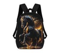 Impresión 3D Majestic Star Black Horse with Golden Light Mochilas Escolares Para Niños De 17 Pulgadas, Mochilas Para Libros Para Niños, Mochila De Gran Capacidad, Mochila De Viaje, Mochilas De Uso Dia
