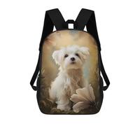 Impresión 3D Maltese Dog Puppy with Flowers Mochilas Escolares Para Niños De 17 Pulgadas, Mochilas Para Libros Para Niños, Mochila De Gran Capacidad, Mochila De Viaje, Mochilas De Uso Diario